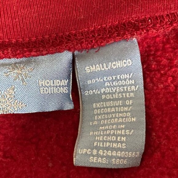 HAPPY HOLIDAYS Red l/s SWEATSHIRT * GOLD LUREX Green Embroidery STARS * 45" bust - Picture 5 of 5